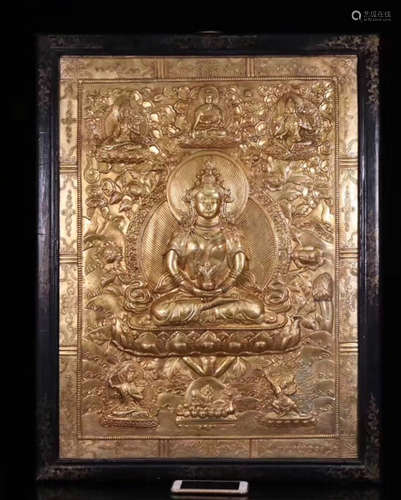 A GILT LACQUER BUDDHA PATTERN HANGING SCREEN