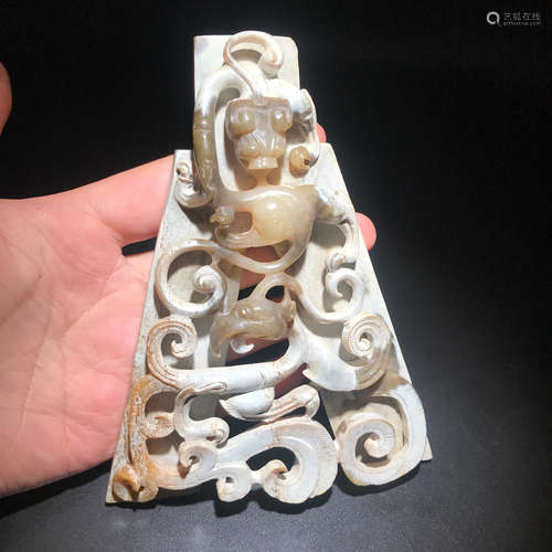 PAIR JADE CARVED DRAGON AND PHOENIX RELIEF PENDANT