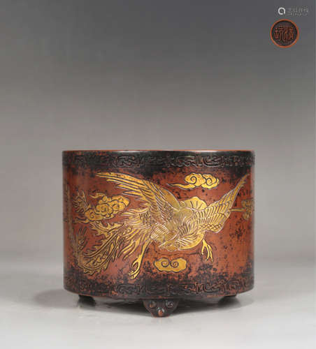 A BRONZE CASTED PHOENIX PATTERN CENSER