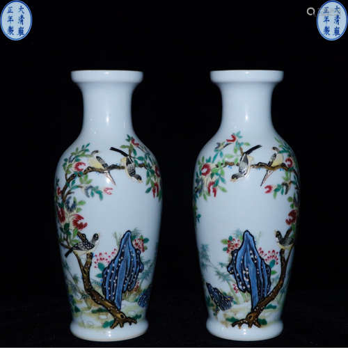 PAIR FAMILLE ROSE STORY PATTERN VASE