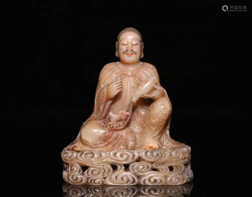 A SOAPSTONE CARVED LUOHAN BUDDHA