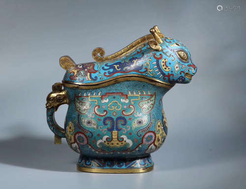 A CLOISONNE CASTED BEAST SHAPED BOTTLE