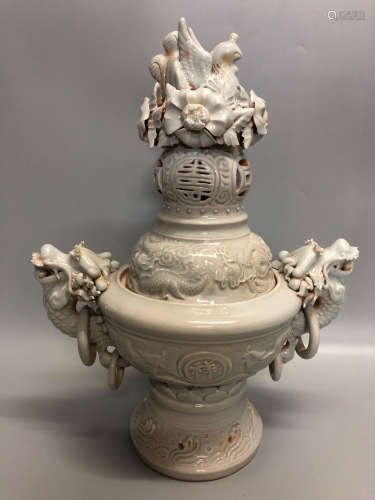 A DRAGON DESIGN DOUBLE-EAR PORCELAIN CENSER