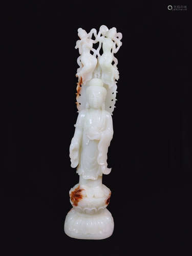 17-19TH CENTURY, A GUANYIN DESIGN HETIAN JADE FIGURE, QING DYNASTY