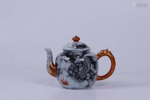 A DRAGON PATTERN INK COLOUR TEAPOT