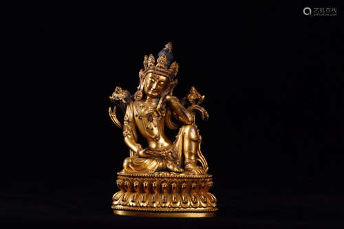 14-16TH CENTURY, A GILT BRONZE GUANYIN DESIGN FIGURE, MING DYNASTY