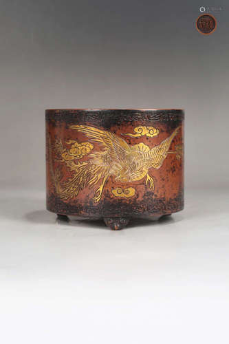 A PHOENIX PATTERN POT DESIGN BRONZE CENSER