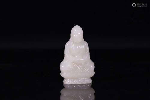 AN OLD TIBETAN BUDDHA DESIGN HETIAN JADE FIGURE