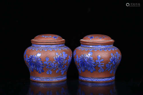 17-19TH CENTURY, A PAIR OF PURPLE CLAY GO POTS, QING DYNASTY