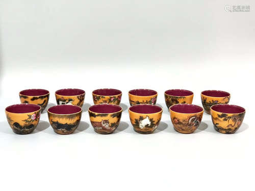 A SET OF CHINESE ZODIAC PATTERN CUPS