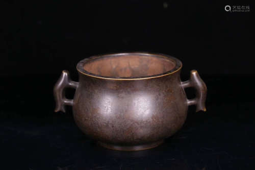 17-18TH CENTURY, A DOUBLE-EAR BRONZE CENSER, EARLY QING DYNASTY