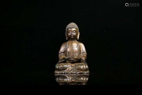 18TH CENTURY, A TIBETAN SAKYAMUNI DESIGN GILT BRONZE FIGURE