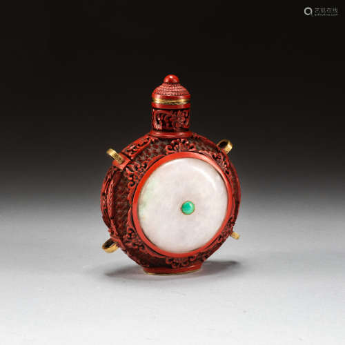 19th Antique Lacquer And Jade Snuff Bottle