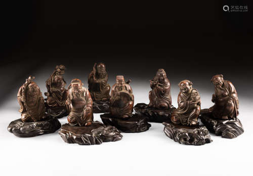 Group Late 19th Antique Bamboo Eight Immortals Figure