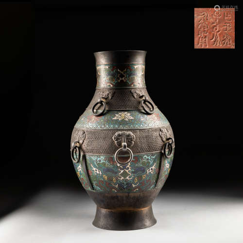 Japanese Antique Bronze Enameled Vase