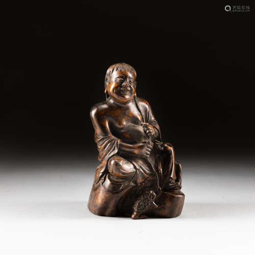 19th Antique Huanghuali Wood Figure Liu Hai