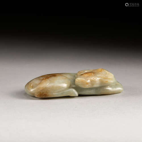 19th Antique Pale Celadon Jade Figure