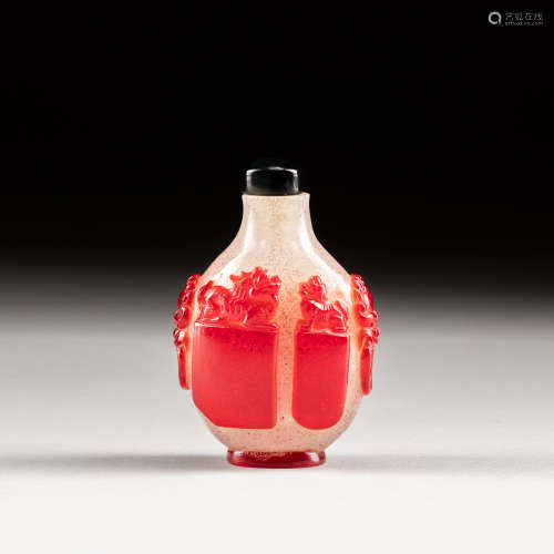19th Antique Red Overlay Opaque Glass Snuff Bottle