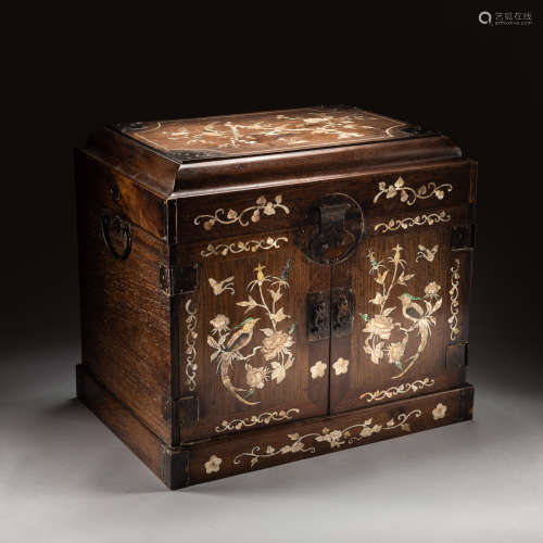 Antique Inlaid Wood Table Cabinet
