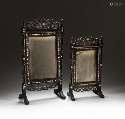 Set 19th Antique Wood Mirror Screen