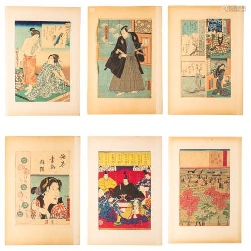 Group Antique Japanese Ukiyo-e Figures, Woodblock Prints