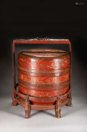Large 19th Antique Lacquer Food Box