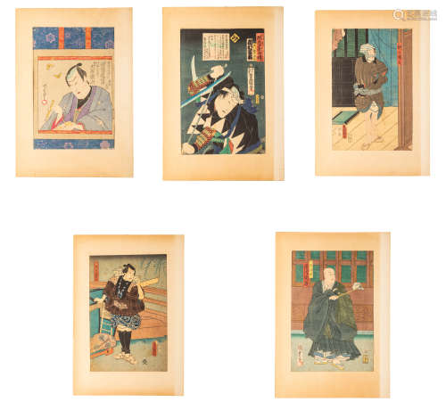 Group Antique Japanese Ukiyo-e Figures, Woodblock Prints