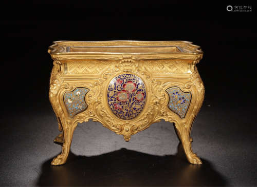 A GILT COPPER FOUR FEET CENSER