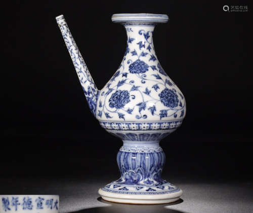 A BLUE AND WHITE TIBETAN-STYLE WINE EWER