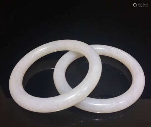 PAIR WHITE JADE CARVED BANGLES