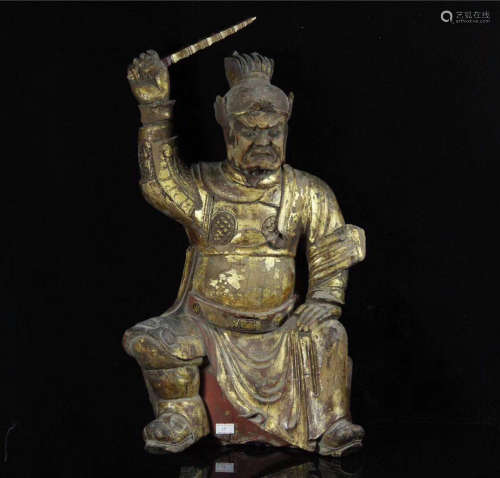 A WOOD CARVED MONEY BUDDHA STATUE