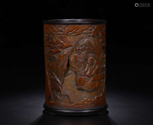 A BAMBOO CARVED BRUSH POT