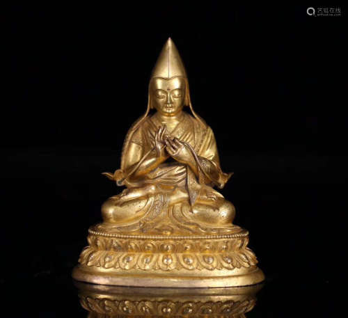 A GILT BRONZE MOLDED ZONGKABA BUDDHA STATUE