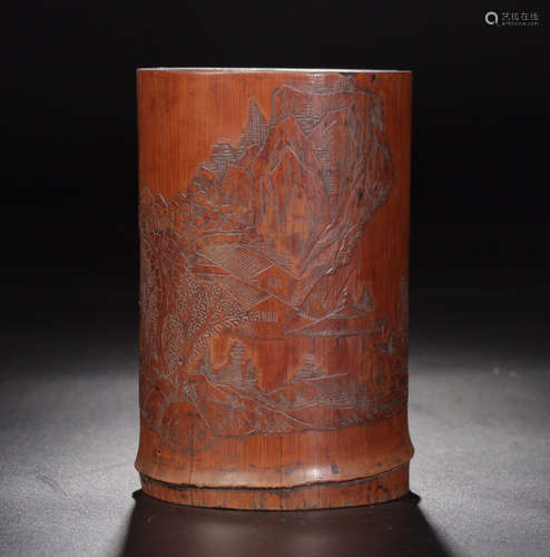 A BAMBOO CARVED BRUSH POT