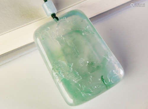 A JADEITE CARVED LANDSCAPE DESIGN PENDANT