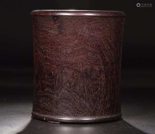 A ZITAN WOOD CARVED BRUSH POT