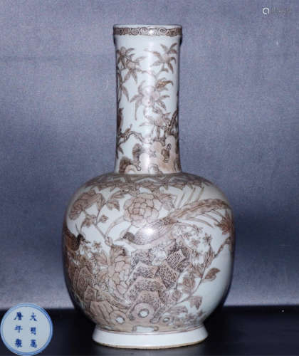 A PURPLE-INK MAGPIE PATTERN TIANQIU VASE