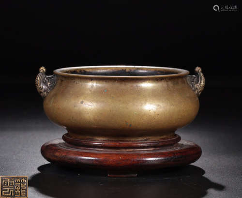 A ELEPHANT-HEAD SHAPED EARS COPPER CENSER