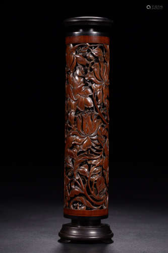 19TH CENTURY, A FLORAL PATTERN BAMBOO INCENSE TUBE