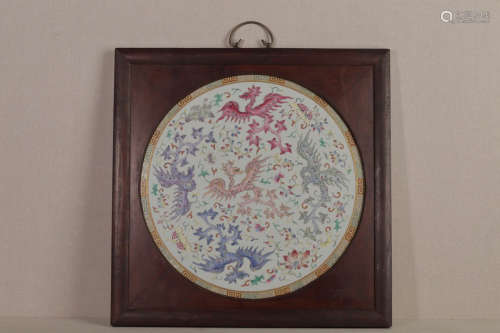 17-19TH CENTURY, A PHOENIX&FLORAL PATTERN PINK PORCELAIN HANGING SCREEN, QING DYNASTY