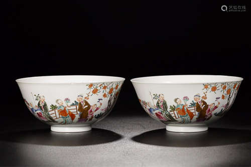 17-19TH CENTURY, A PAIR OF CHARACTER DESIGN BOWLS , QING DYNASTY