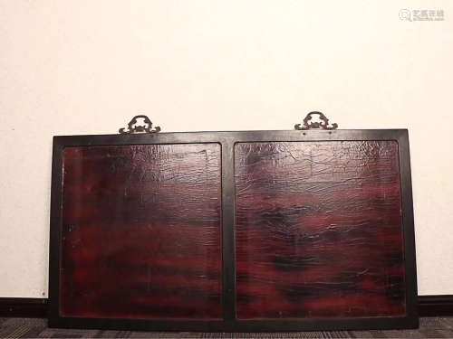 A RED LACQUERWARE HANGING PANEL