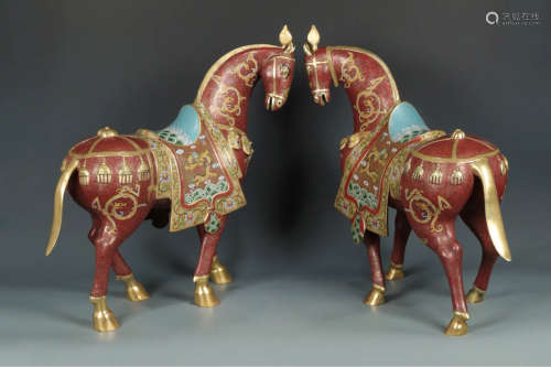 17-19TH CENTURY, A CLOISONNE HORSE DESIGN FIGURES, QING DYNASTY