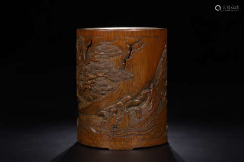 17-19TH CENTURY, A BAMBOO CARVING PEN HOLDER, QING DYNASTY