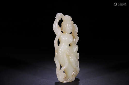 17-19TH CENTURY, A CHARACTER DESIGN HETIAN JADE ORNAMENT, QING DYNASTY