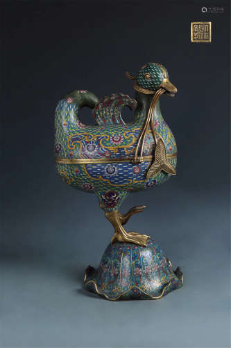 17-19TH CENTURY, A MANDARIN DUCK DESIGN CLOISONNE CENSER