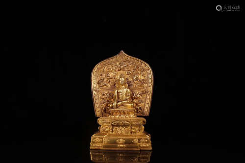 17-19TH CENTURY, AN OLD TIBETAN BUDDHA DESIGN GILT BRONZE ORNAMENT, QING DYNASTY