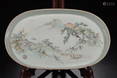 17-19TH CENTURY, A INK AND WASH PATTERN DISH , QING DYNASTY