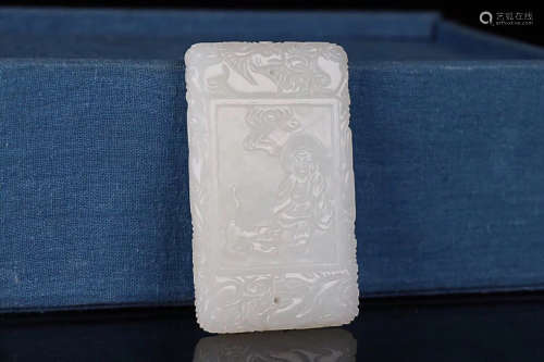 18-19TH CENTURY, A STORY DESIGN HETIAN JADE PENDANT, LATE QING DYNASTY