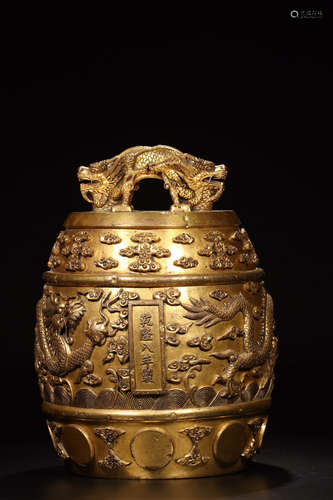 17-19TH CENTURY, A DRAGON DESIGN GILT BRONZE CLOCK, QING DYNASTY